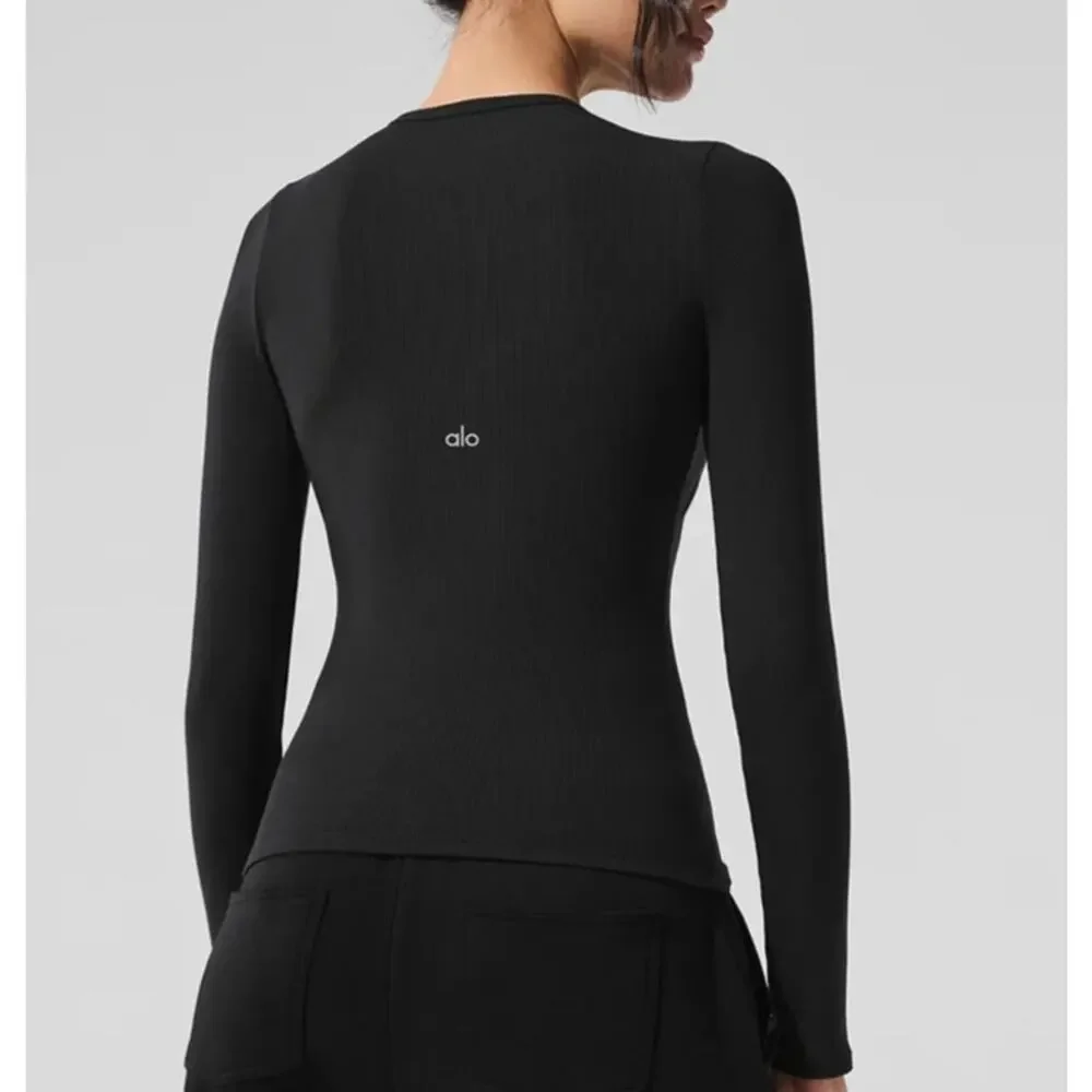 Alo Ribbed Modal Long Sleeve Top Shirt Black Small